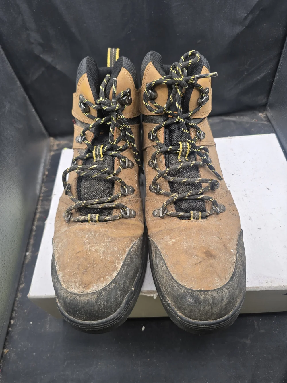 Brahma Brown and Black Men's Hiking Work Boots with Yellow Accents